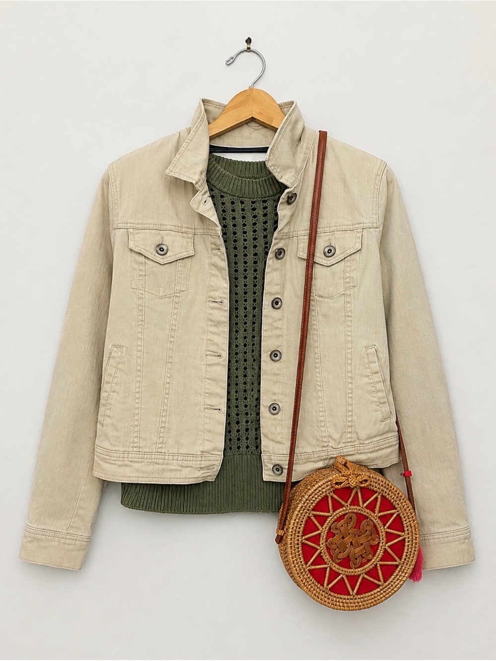 3 Piece Bundle: Merona Jacket | Old Navy Sweater | Natural Basket Purse - Picture 3 of 15